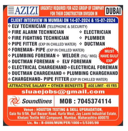 URGENTLY REQUIRED FOR AZIZI GROUP OF COMPANY FOR THEIR CONSTRUCTION DIVISION JOBS IN DUBAI