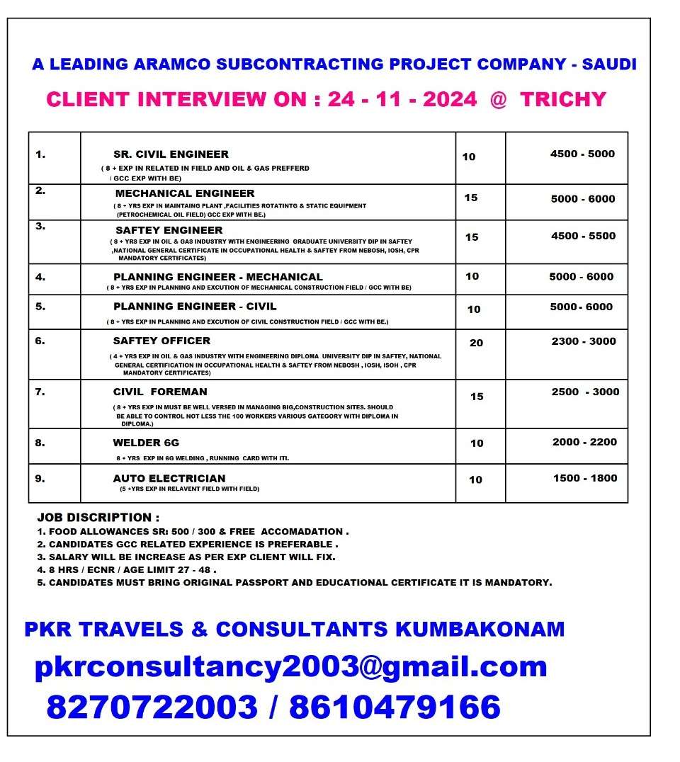 ARAMCO SUBCONTRACTING PROJECT CAREER IN SAUDI