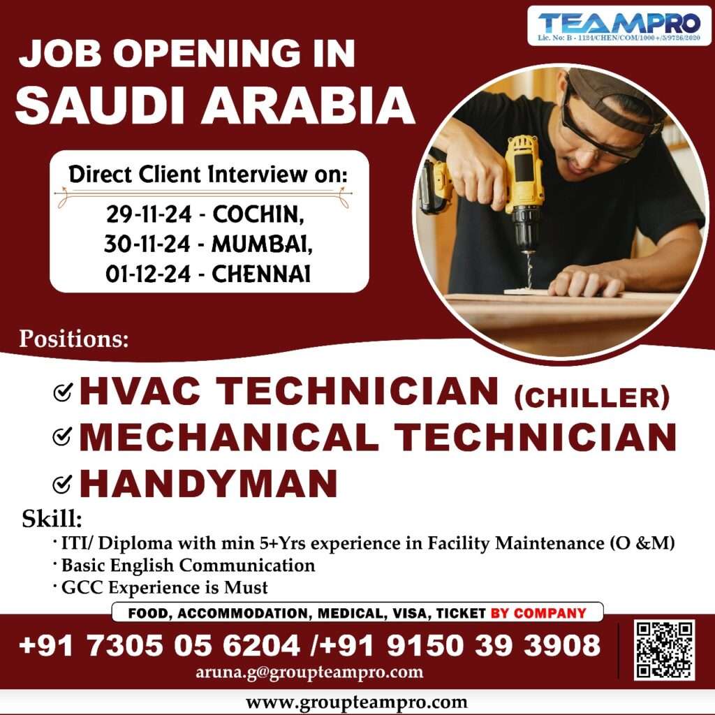 FREE RECRUITMENT FOR VACANCY IN SAUDI ARABIA-abroad jobs-gulf jobs-gulf walkin