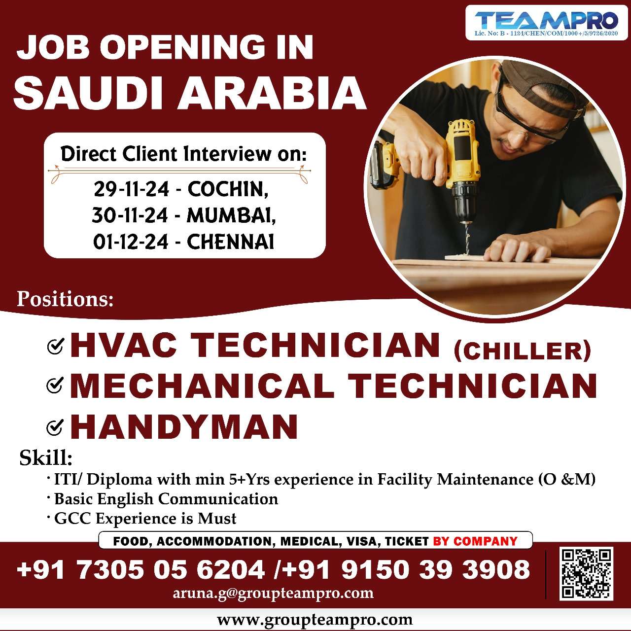 JOB OPENING FOR VACANCY IN SAUDI ARABIA