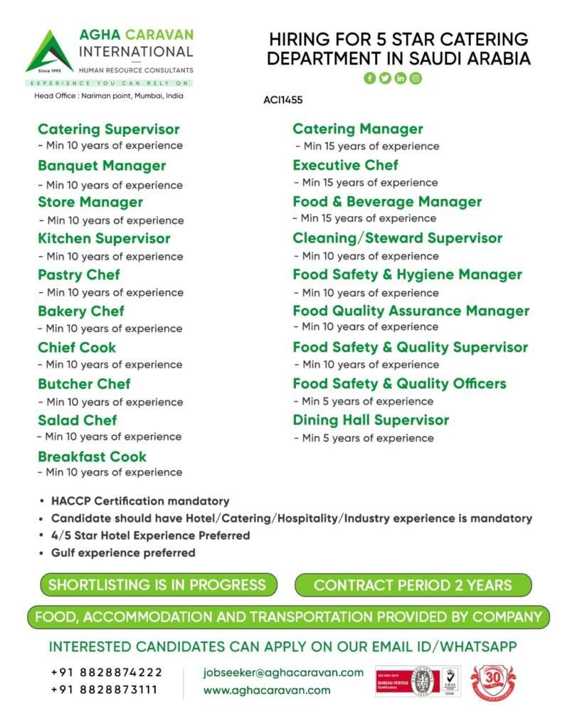 HIRING FOR 5 STAR CATERING DEPARTMENT JOBS IN SAUDI ARABIA-gulf walkin-gulf jobs