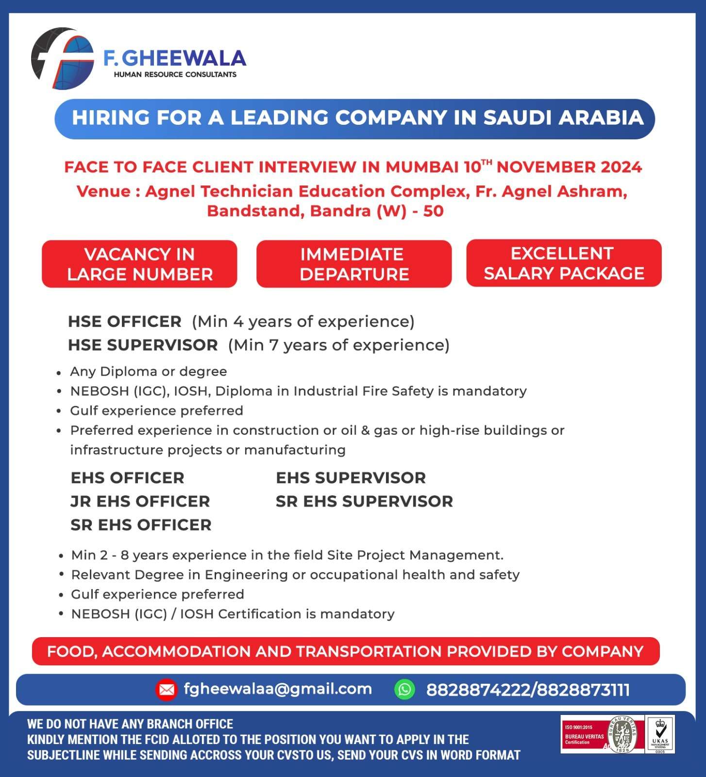 HIRING FOR A LEADING COMPANY IN SAUDI ARABIA