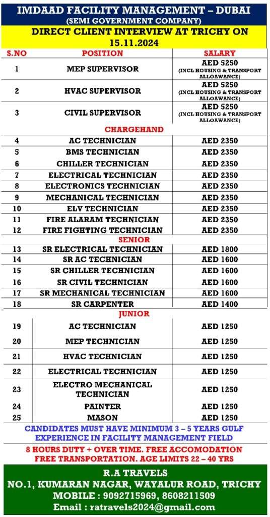 HIRING FOR IMDAAD FACILITY MANAGEMENT DUBAI JOB VACANCY-gulf jobs-abroad jobs-gulf walkin