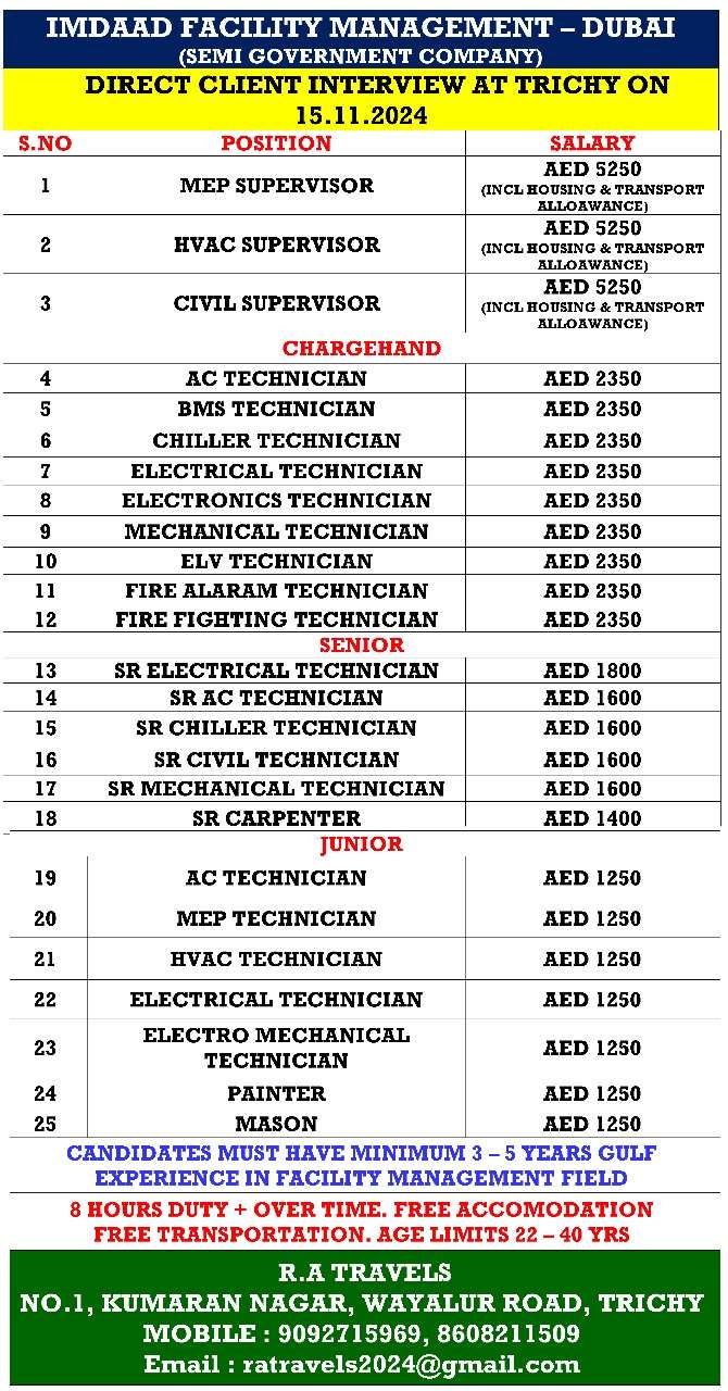 IMDAAD FACILITY MANAGEMENT JOB VACANCY IN DUBAI