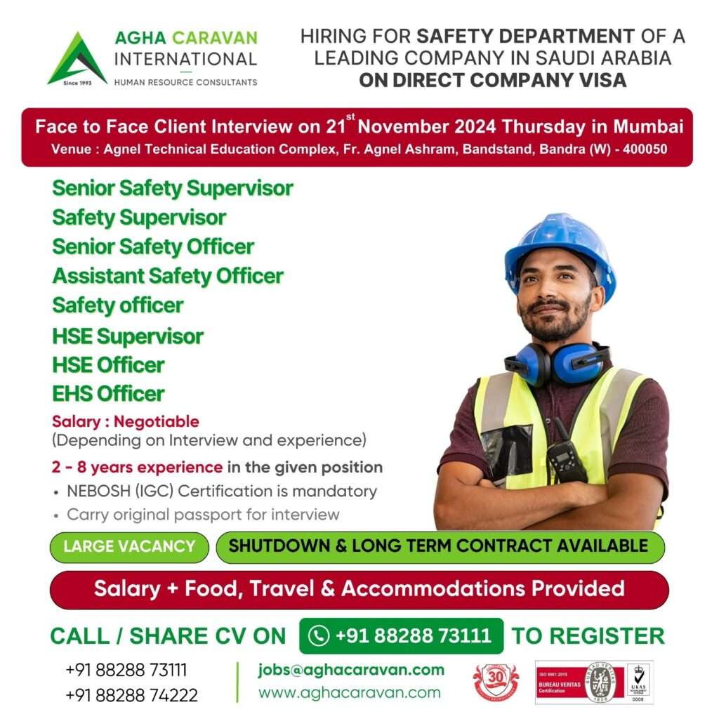 HIRING FOR SAFETY DEPARTMENT OF A LEADING COMPANY WORK IN SAUDI ARABIA-abroad jobs-gulf jobs-gulf walkin