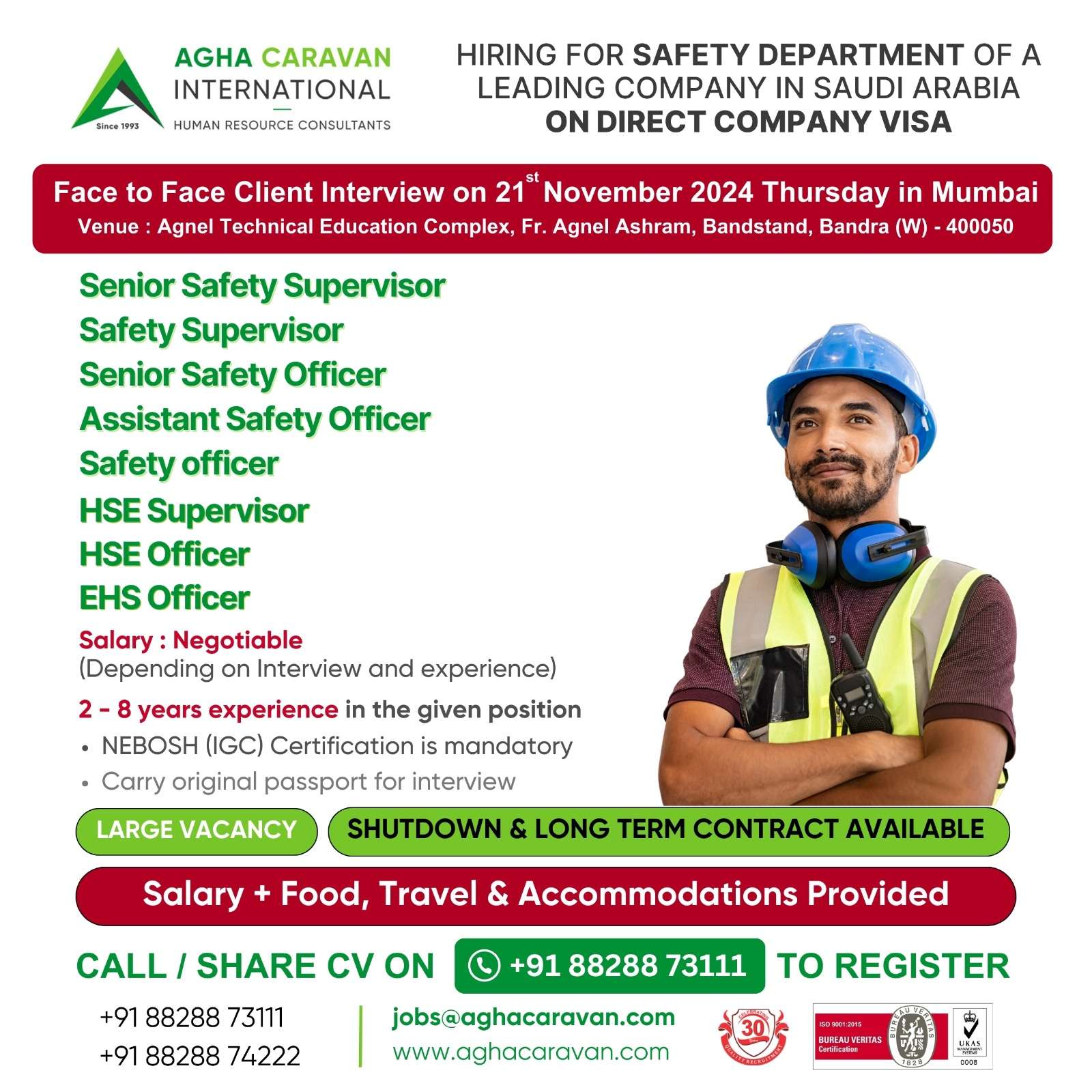 HIRING FOR SAFETY DEPARTMENT OF A LEADING COMPANY WORKS IN SAUDI ARABIA