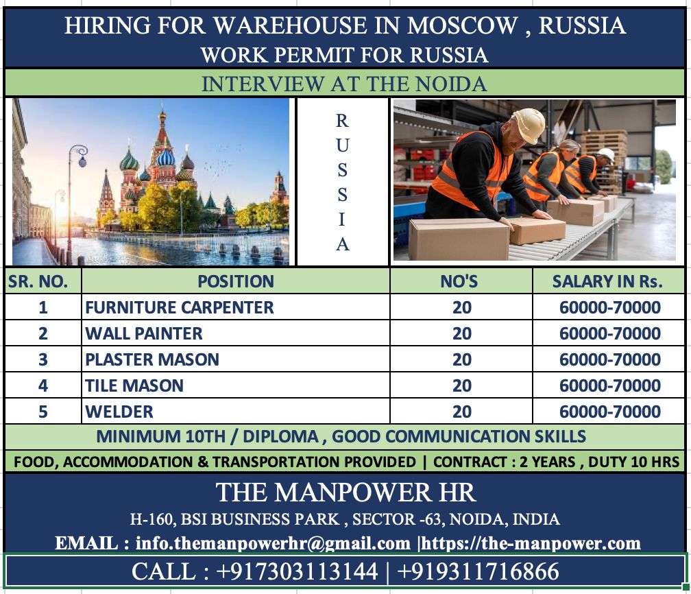 HIRING FOR WAREHOUSE IN MOSCOW, RUSSIA WORK PERMIT FOR JOB IN RUSSIA