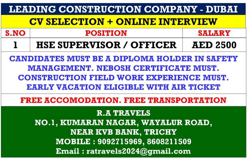 LEADING CONSTRUCTION COMPANY job vacancies in Dubai-abroad jobs-gulf jobs-gulf walkin