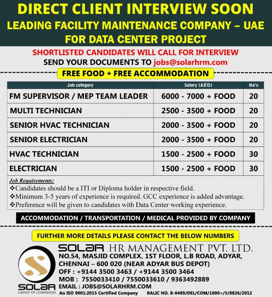 LEADING FACILITY MAINTENANCE COMPANY VACANCY IN UAE-abroad jobs-gulf jobs-gulf walkin