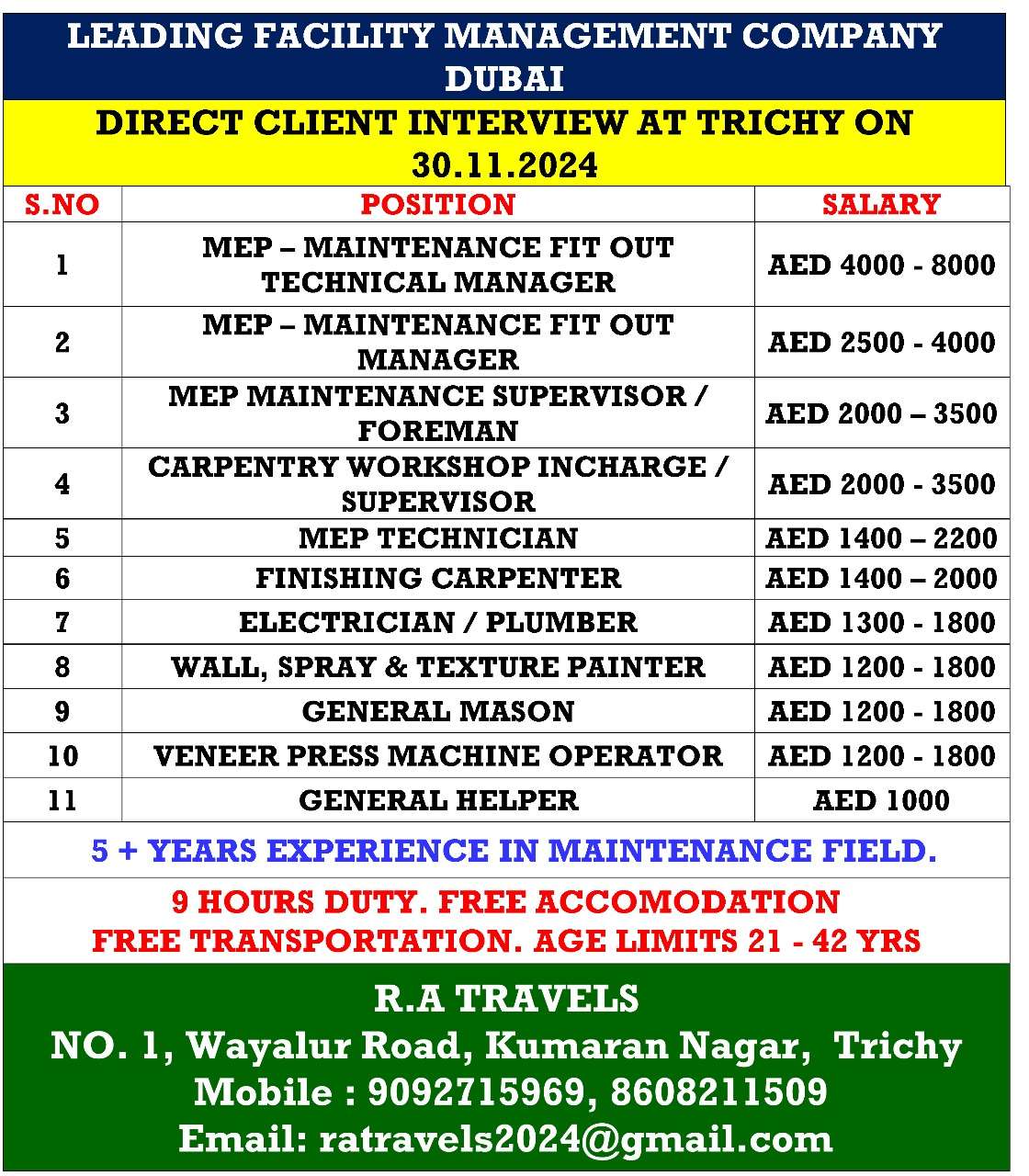 HIRING FOR ABROAD JOBS IN DUBAI