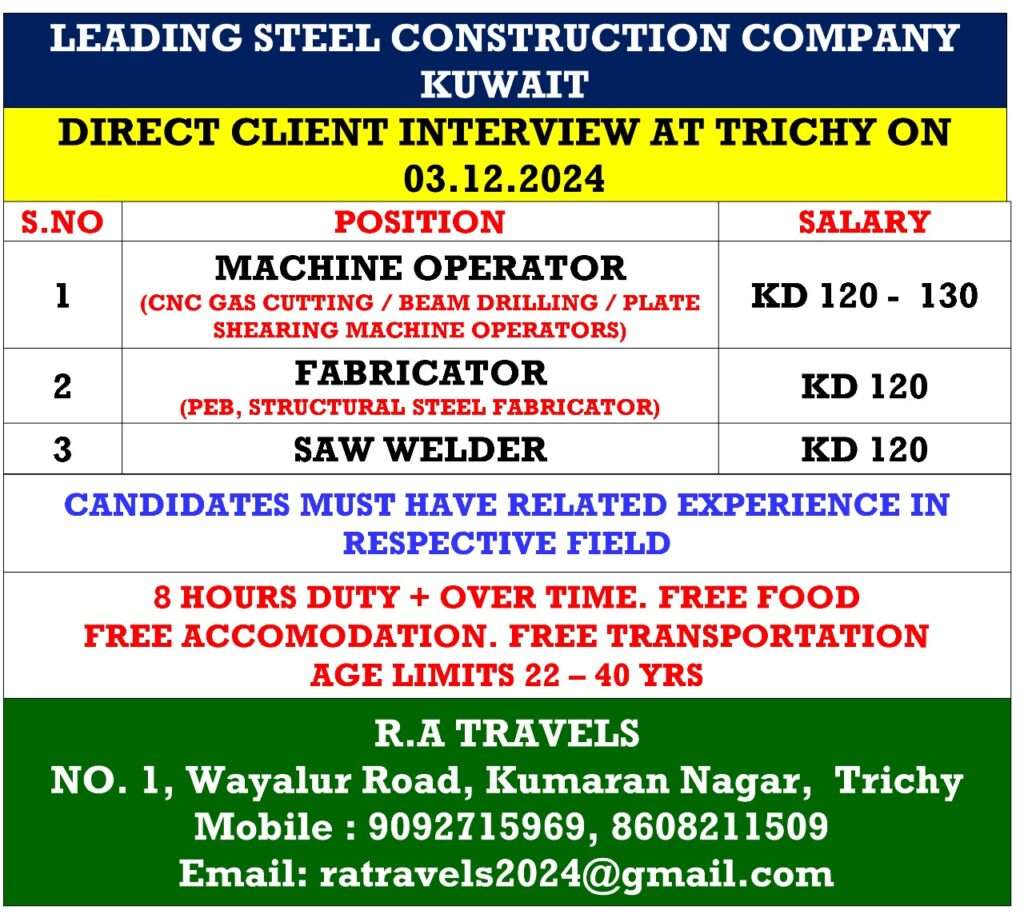 LEADING STEEL CONSTRUCTION COMPANY JOB WANTED IN KUWAIT-abroad jobs-gulf jobs-gulf walkin