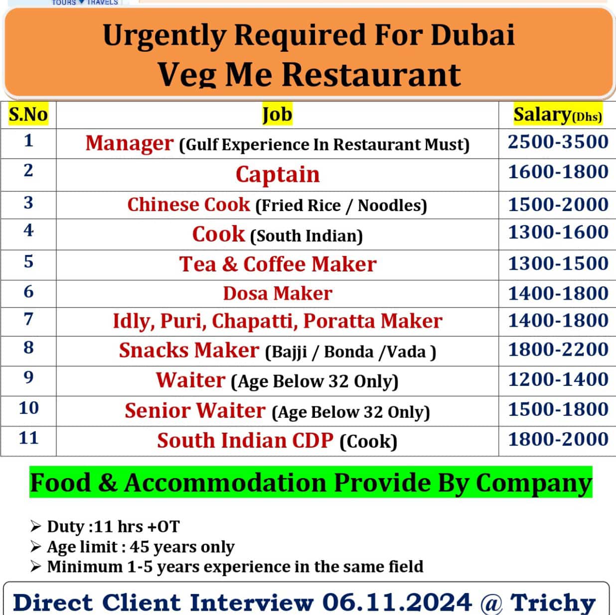 URGENTLY REQUIRED FOR JOBS IN DUBAI VEG ME RESTAURANT