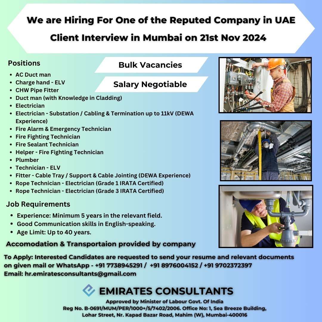 WE ARE HIRING FOR ONE OF THE REPUTED COMPANY JOBS IN UAE JOB