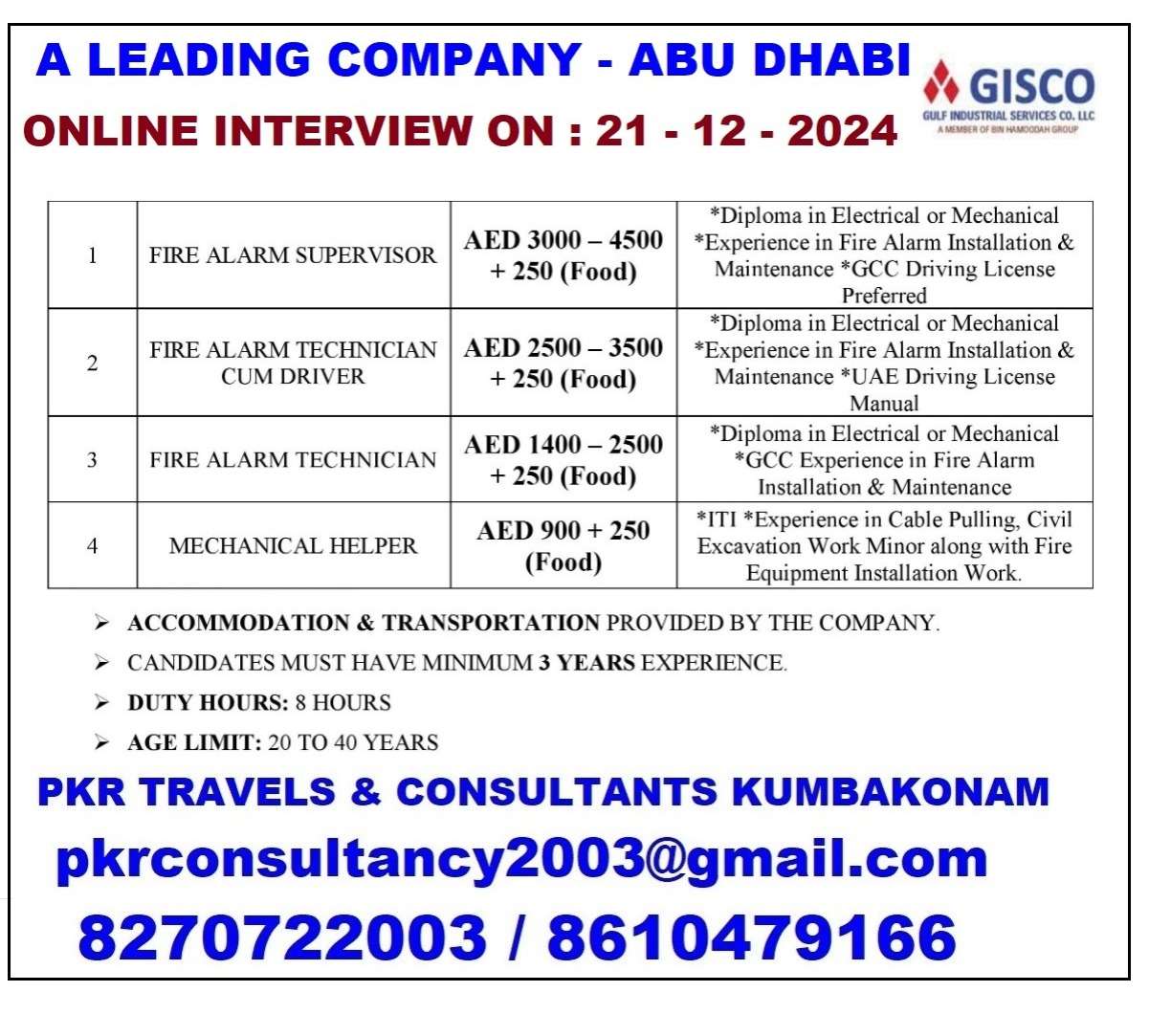 HIRING FOR NEW WORKS IN ABU DHABI