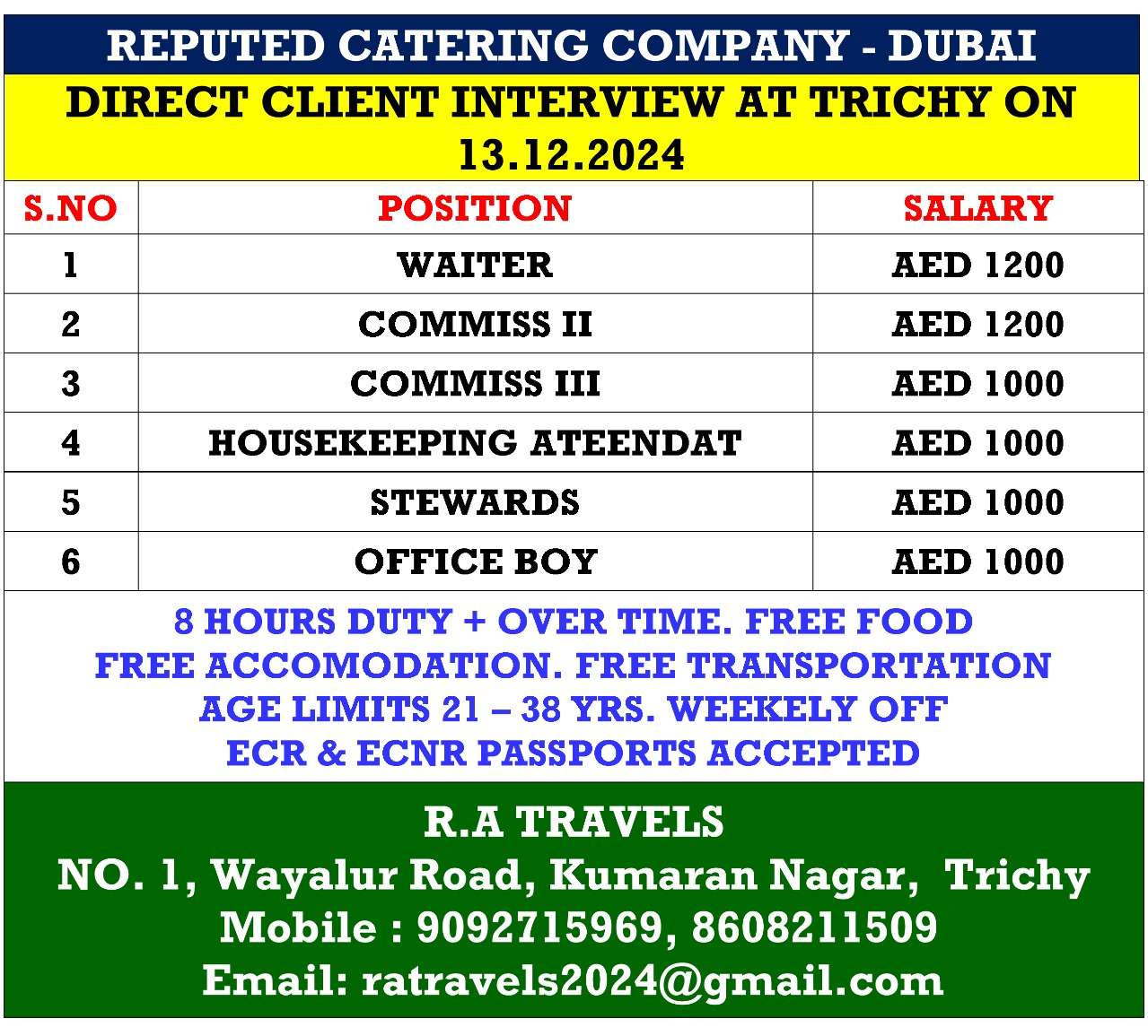 HIRING FOR WALKIN JOB IN DUBAI