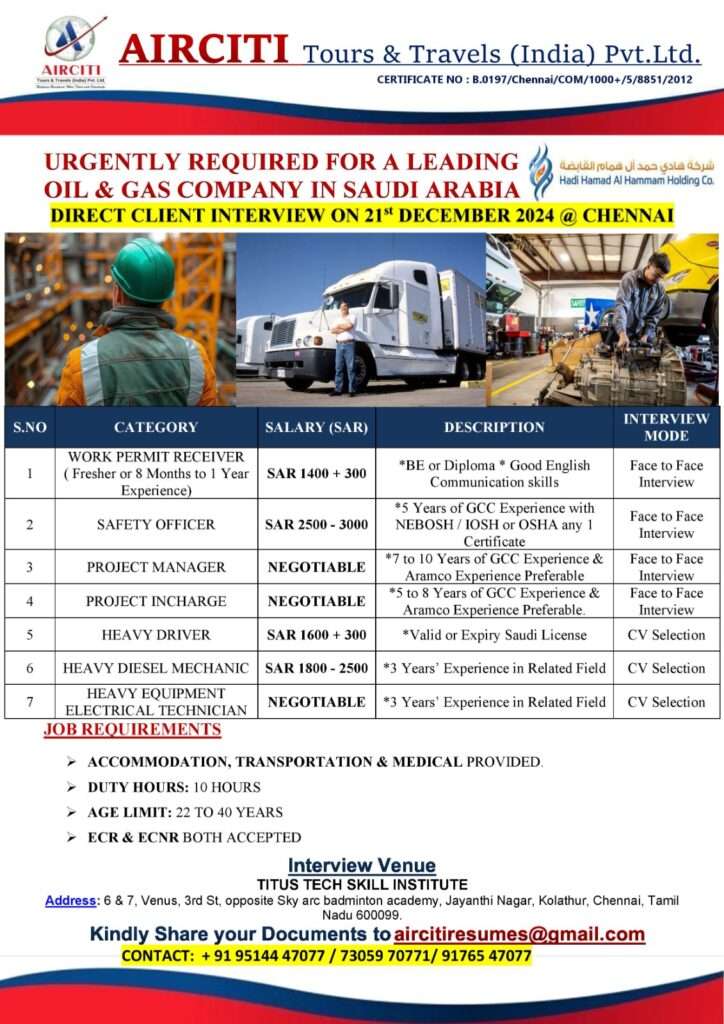 URGENTLY REQUIRED FOR NEW ABROAD JOB IN SAUDI ARABIA-abroad jobs-gulf jobs-gulf walkin