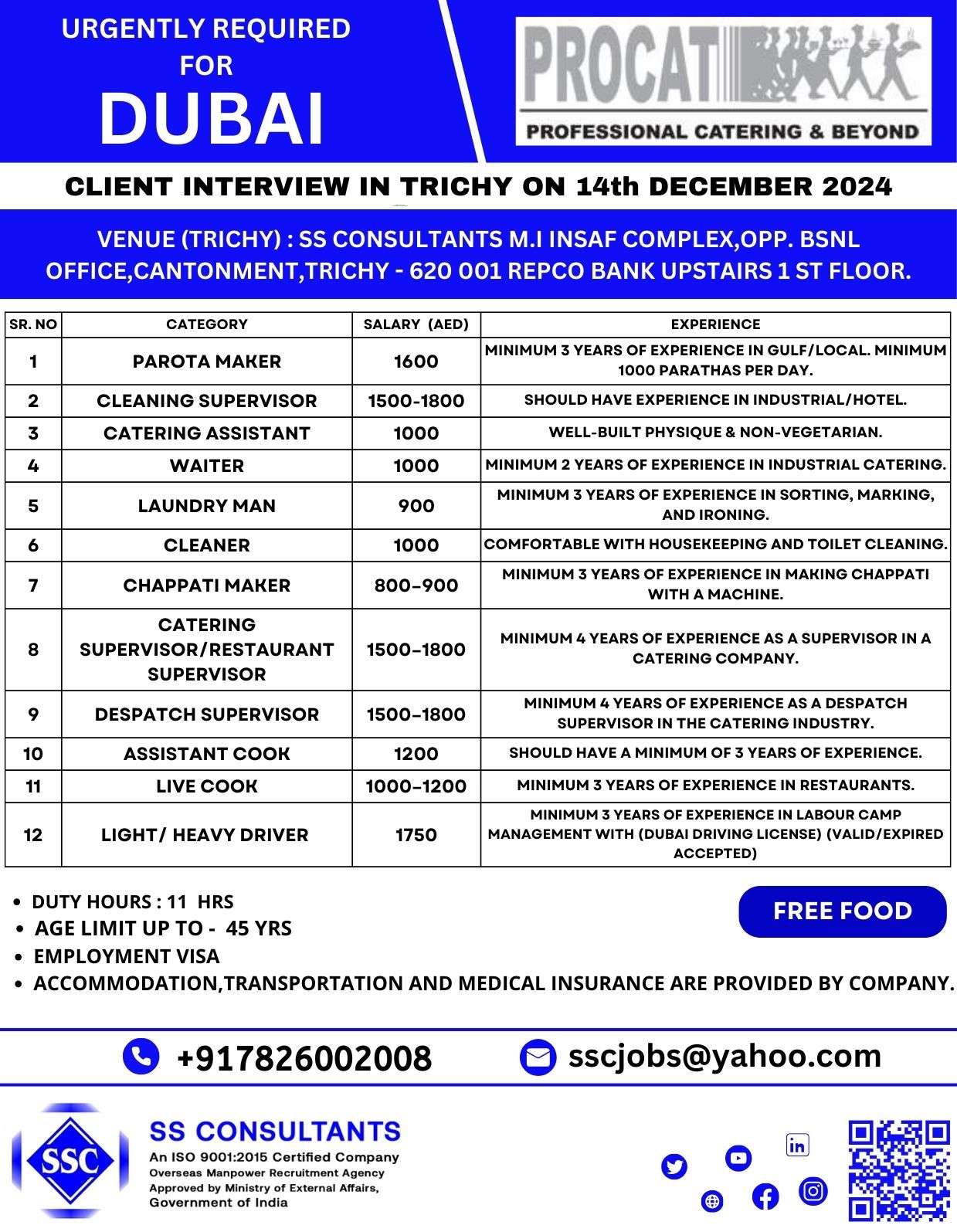 URGENTLY REQUIRED FOR NEW VACANCY IN DUBAI