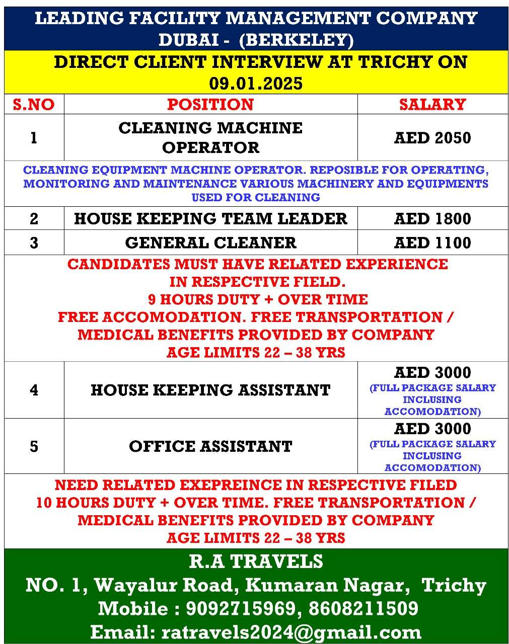 HIRING FOR JOB WANTED IN DUBAI