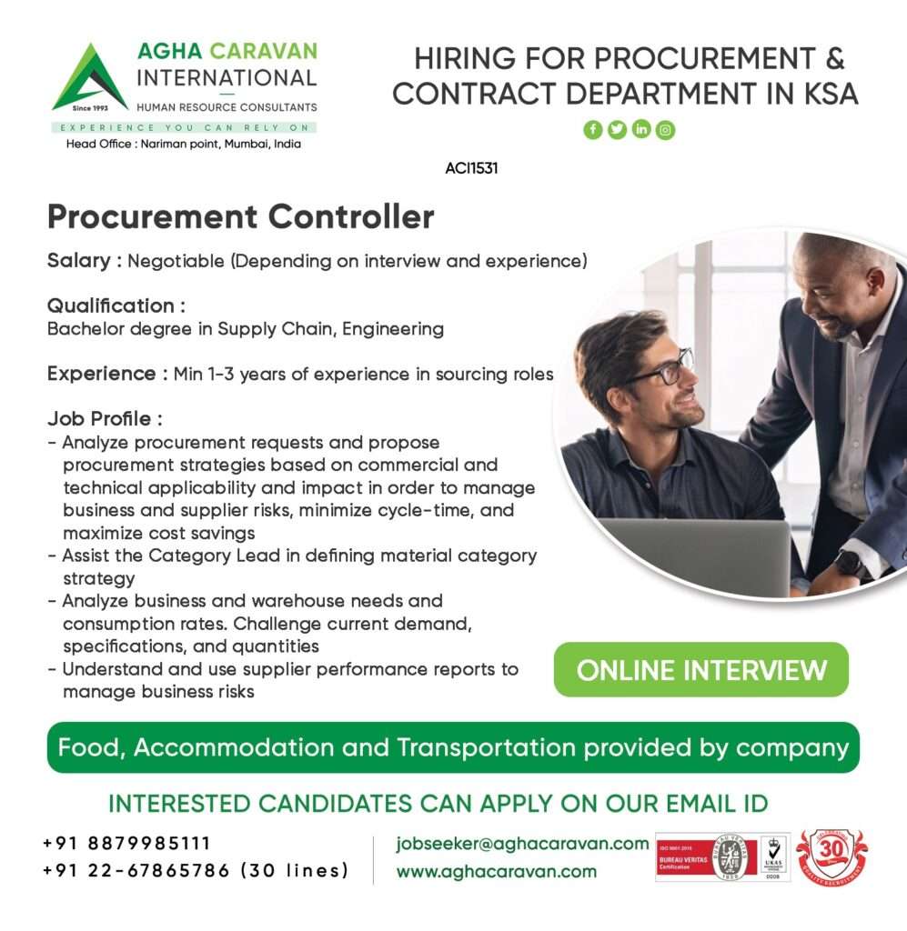 HIRING FOR PROCUREMENT CONTROLLER JOB IN KSA-abroad jobs-gulf jobs-gulf wlakin