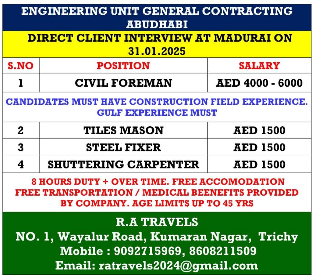 HIRING FOR WALK IN INTERVIEW IN ABUDHABI-abroad jobs-gulf jobs-gulf walkin