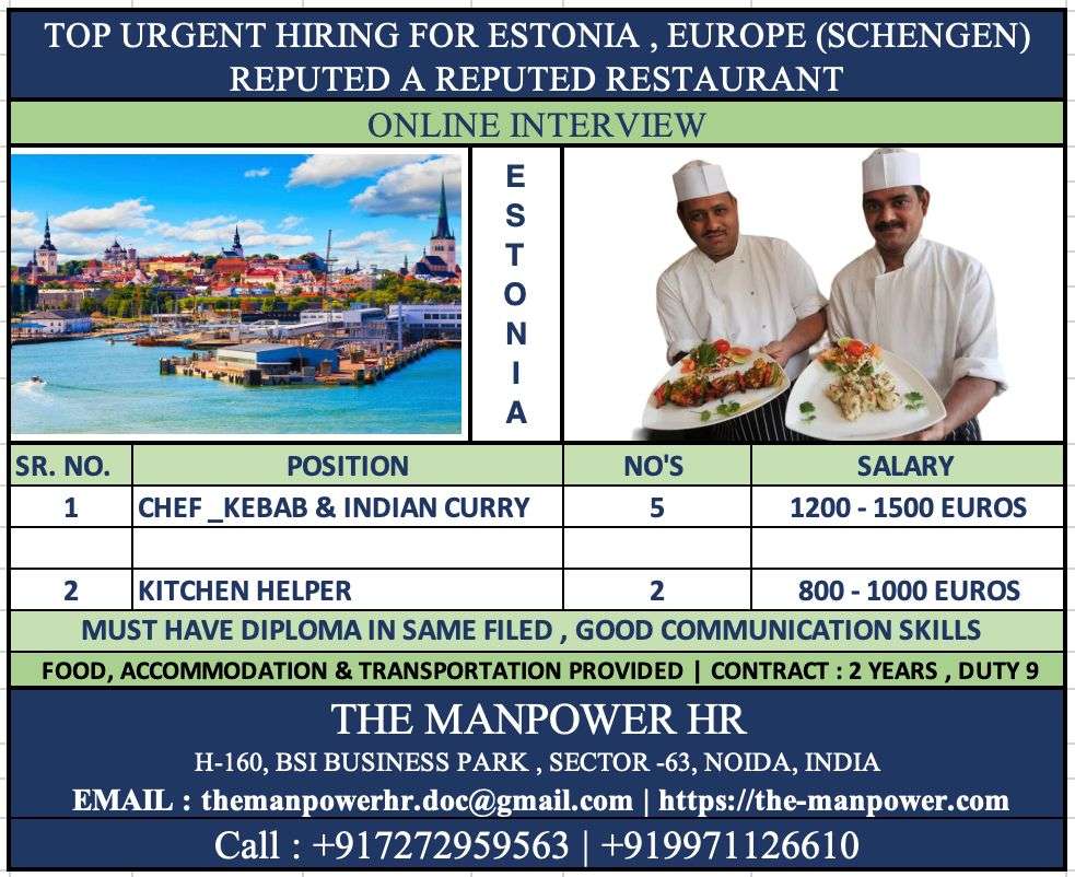 URGENT HIRING FOR RECENT JOB IN EUROPE