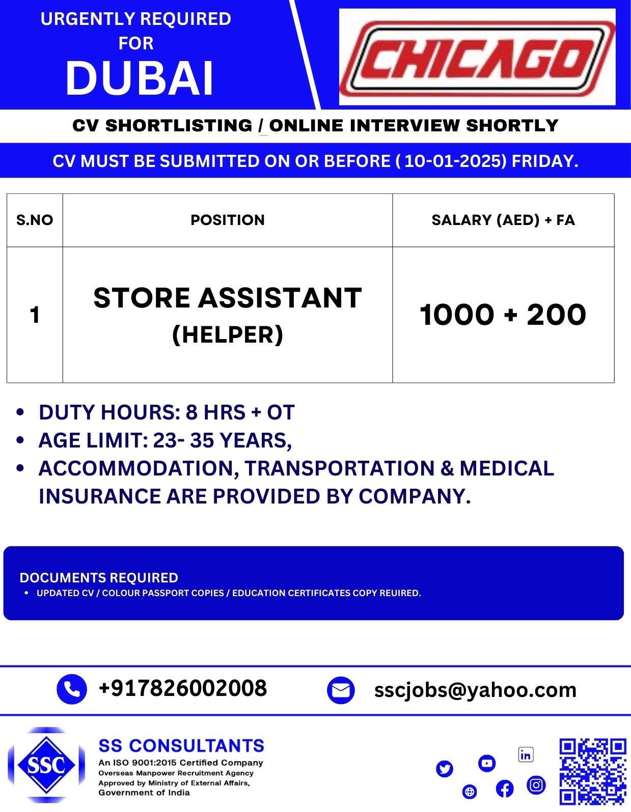 URGENTLY REQUIRED FOR NEAR BY JOBS DUBAI