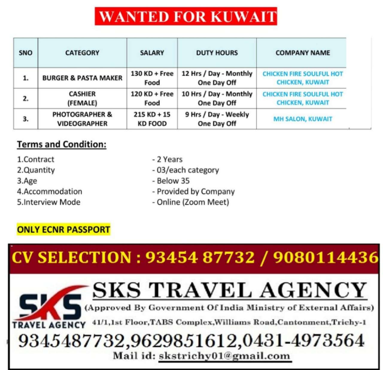 WANTED FOR LATEST JOB IN KUWAIT