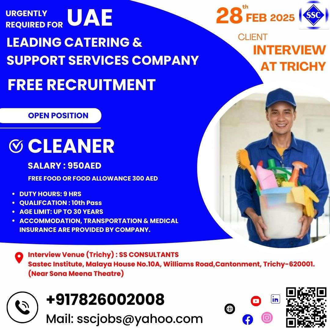 Urgent Cleaner Jobs in UAE – Free Recruitment, No Service Charge | Apply Now!