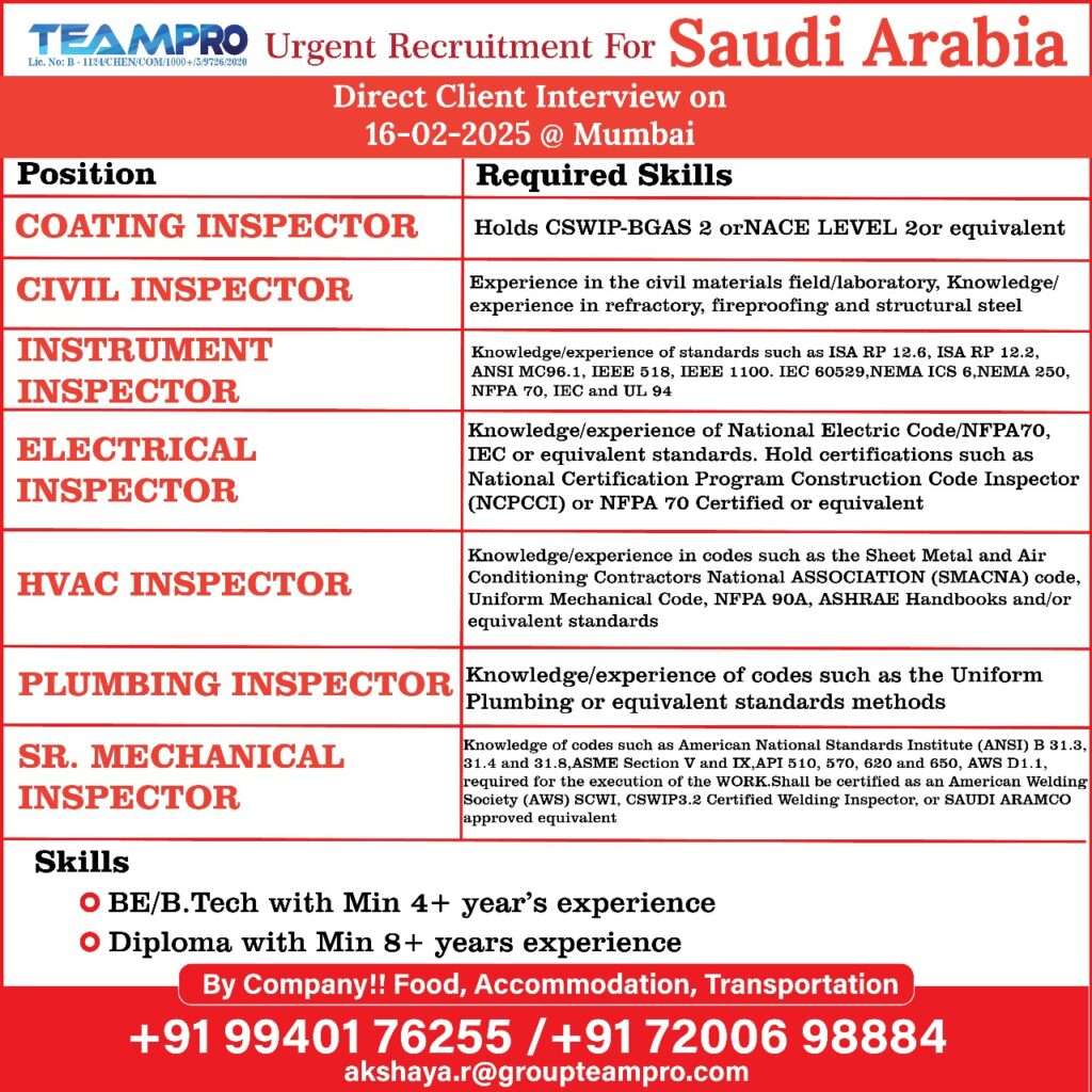 HIRING FOR ABROAD JOBS IN SAUDI ARABIA-abroad jobs-gulf jobs-gulf walkin