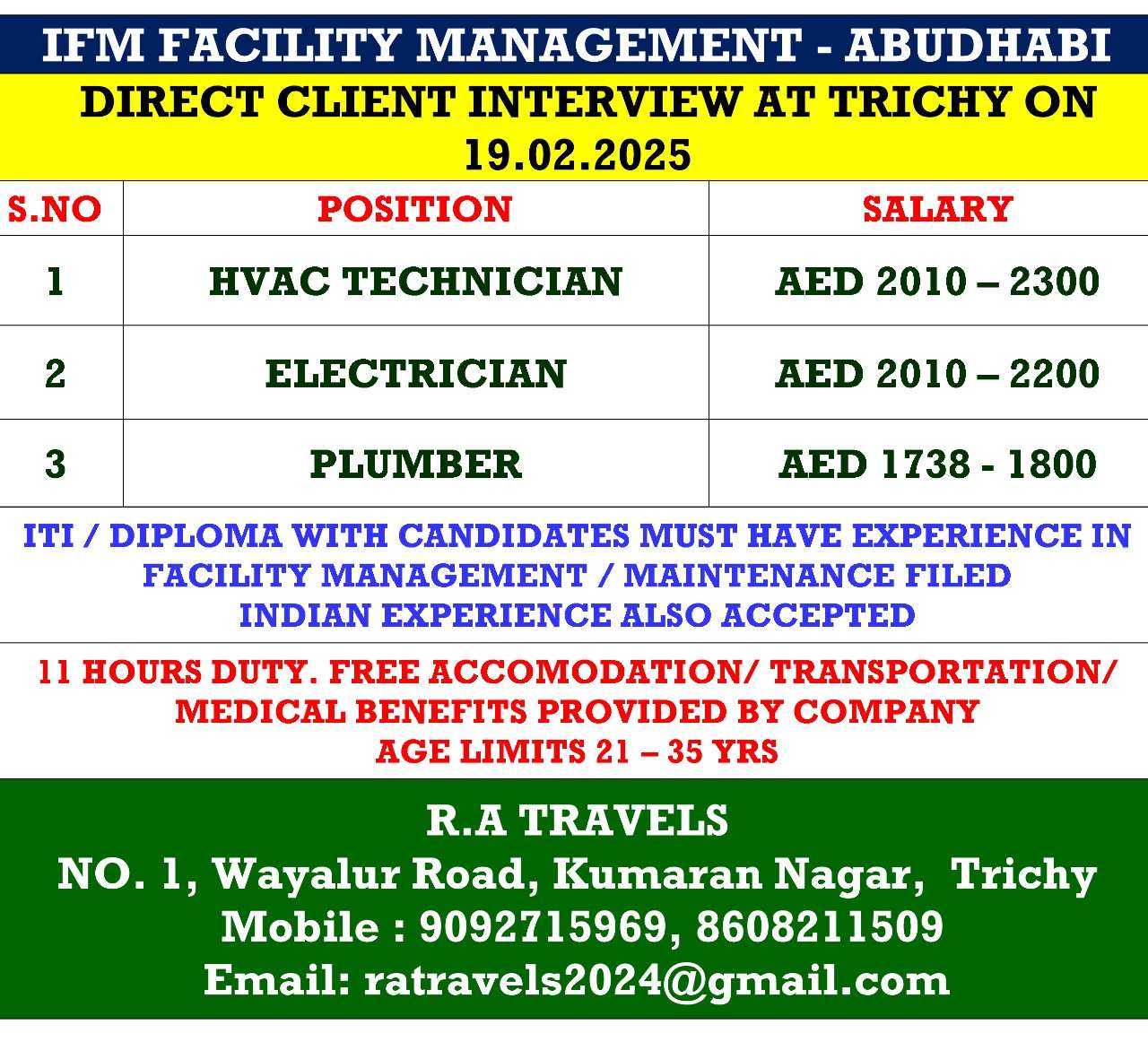 HIRING FOR ABUDHABI VACANCY