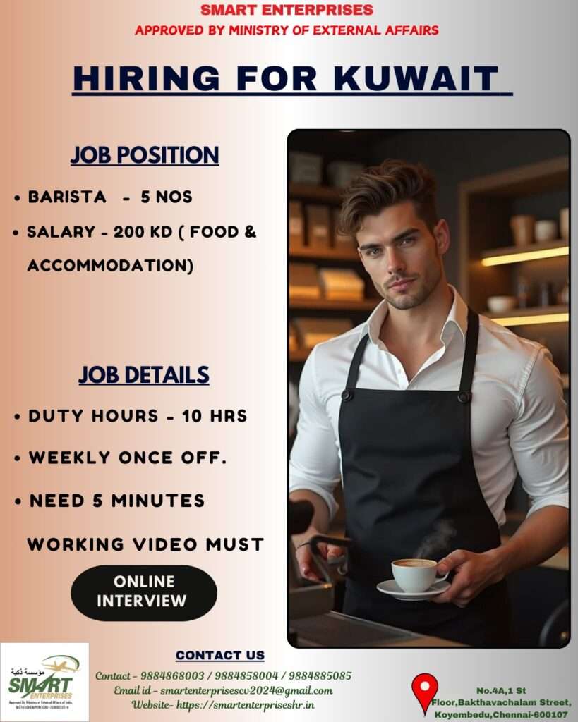 HIRING FOR BARISTA JOBS IN KUWAIT-abroad jobs-gulf jobs-gulf walkin