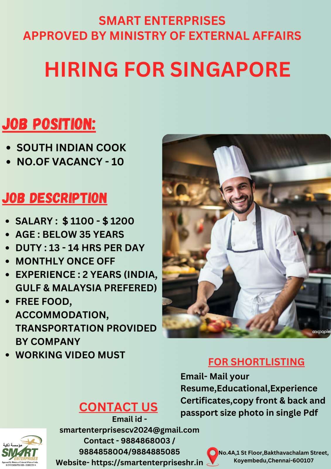 HIRING FOR COOK JOBS IN SINGAPORE