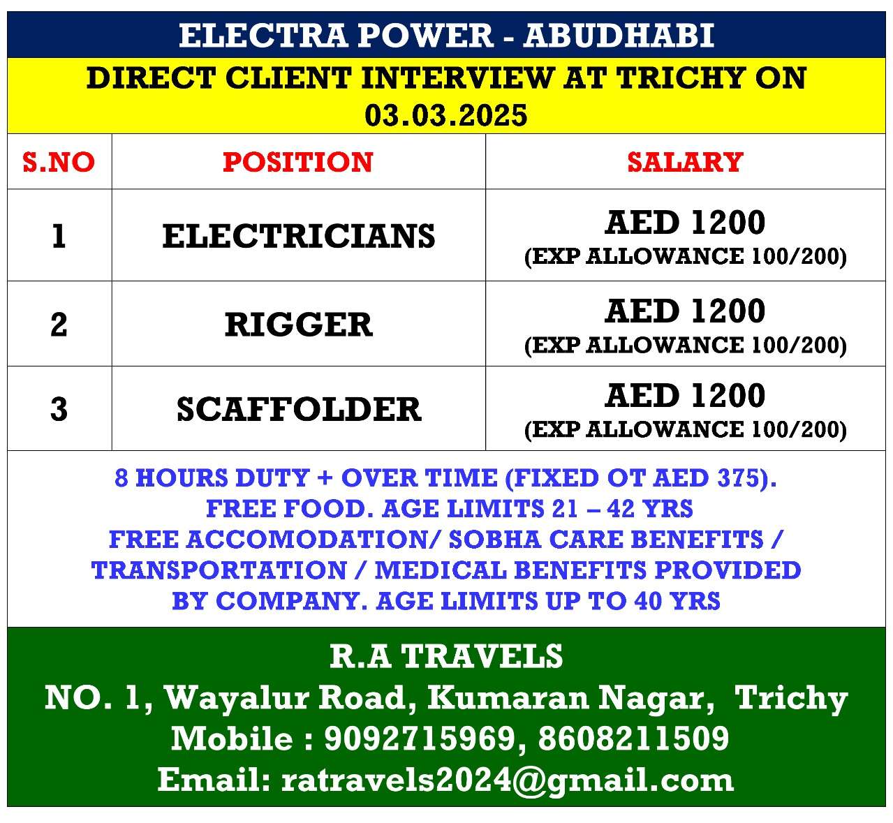 HIRING FOR ELECTRA POWER JOB IN ABUDHABI