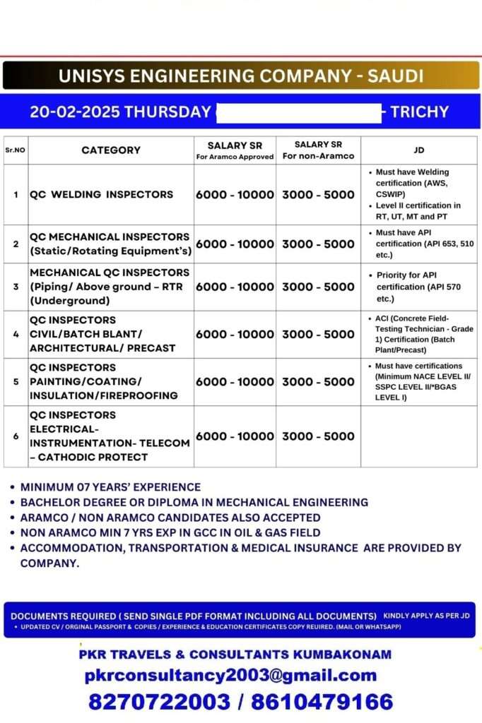 HIRING FOR ENGINEERING COMPANY IN SAUDI-abroad jobs-gulf jobs-gulf wlakin