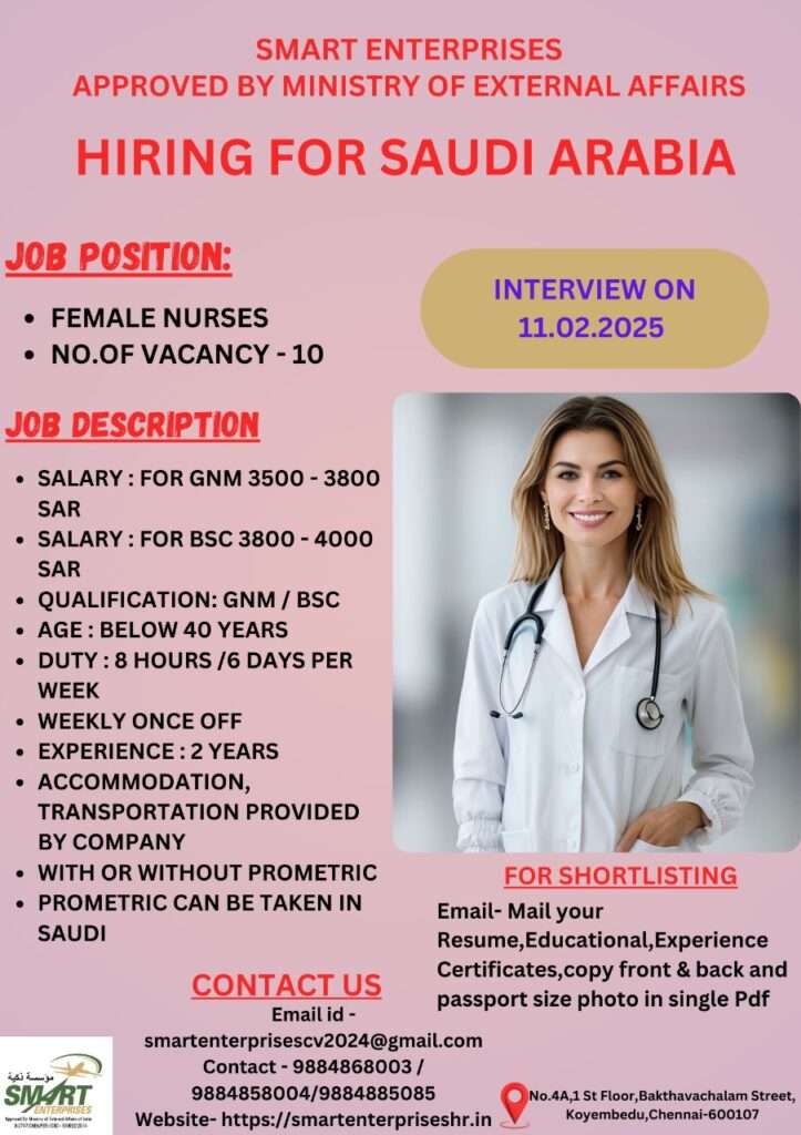 HIRING FOR FEMALE NURSE ABROAD JOBS IN SAUDI ARABIA-abroad jobs-gulf jobs-gulf walkin