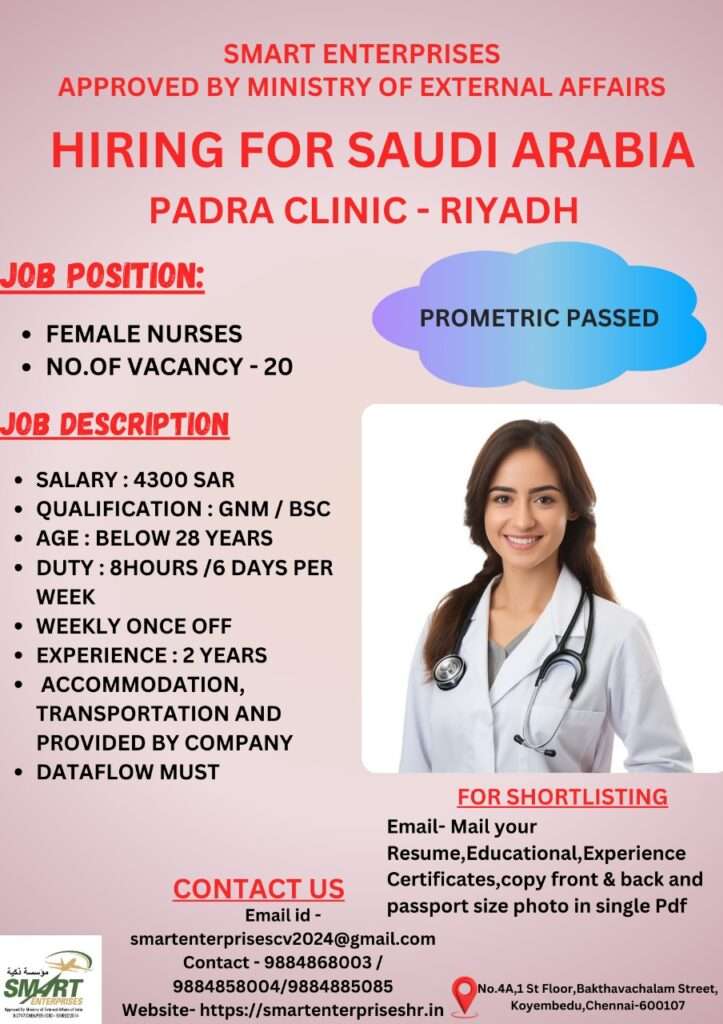 HIRING FOR FEMALE NURSES ABROAD JOB IN SAUDI ARABIA-abroad jobs-gulf jobs-gulf-walkin