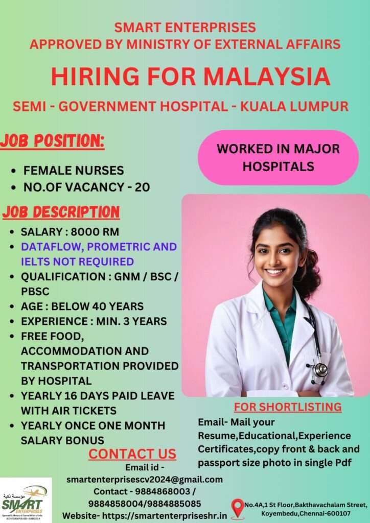 HIRING FOR FEMALE NURSES IN MALAYSIA-abroad jobs-gulf jobs-gulf walkin