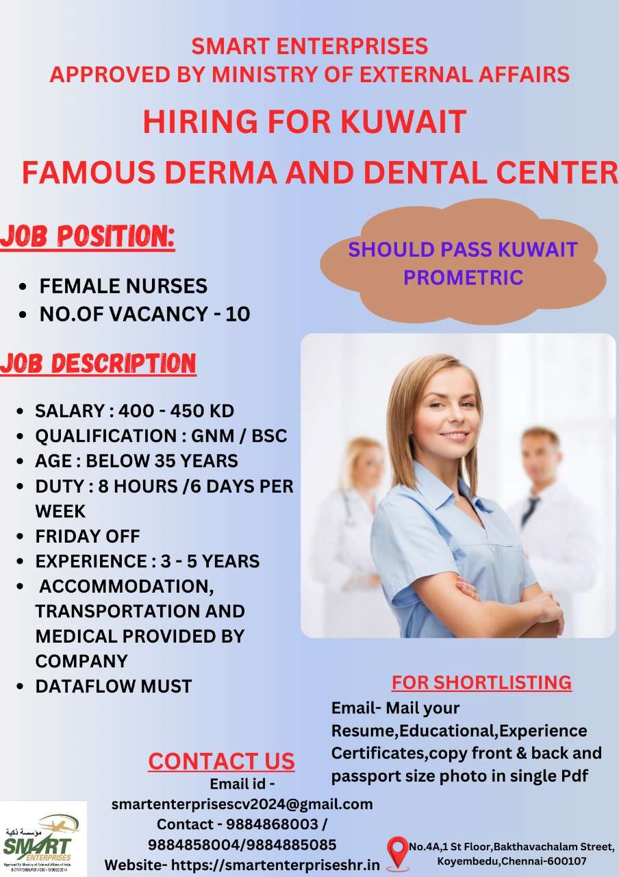 HIRING FOR FEMALE NURSES JOB IN KUWAIT