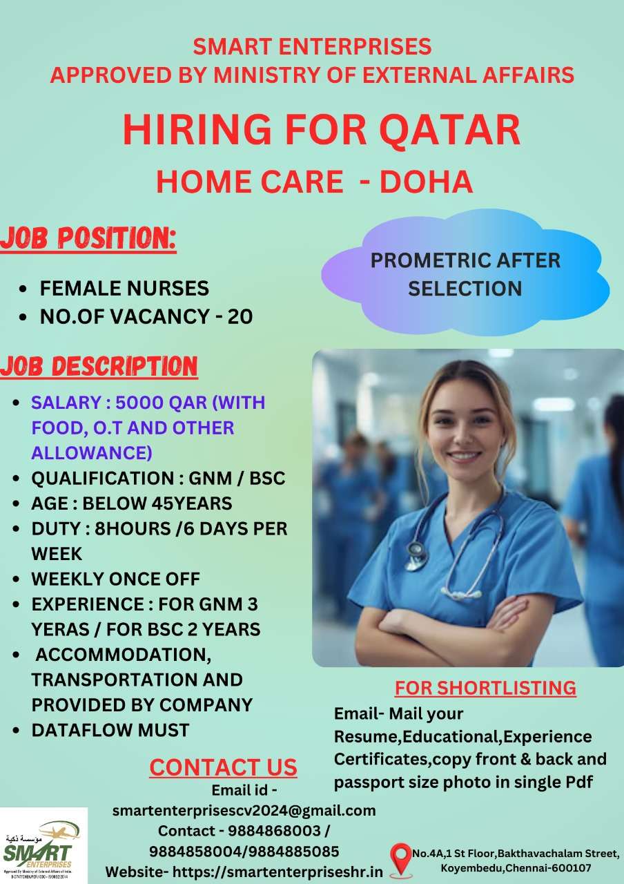 HIRING FOR FEMALE NURSES JOBS IN QATAR