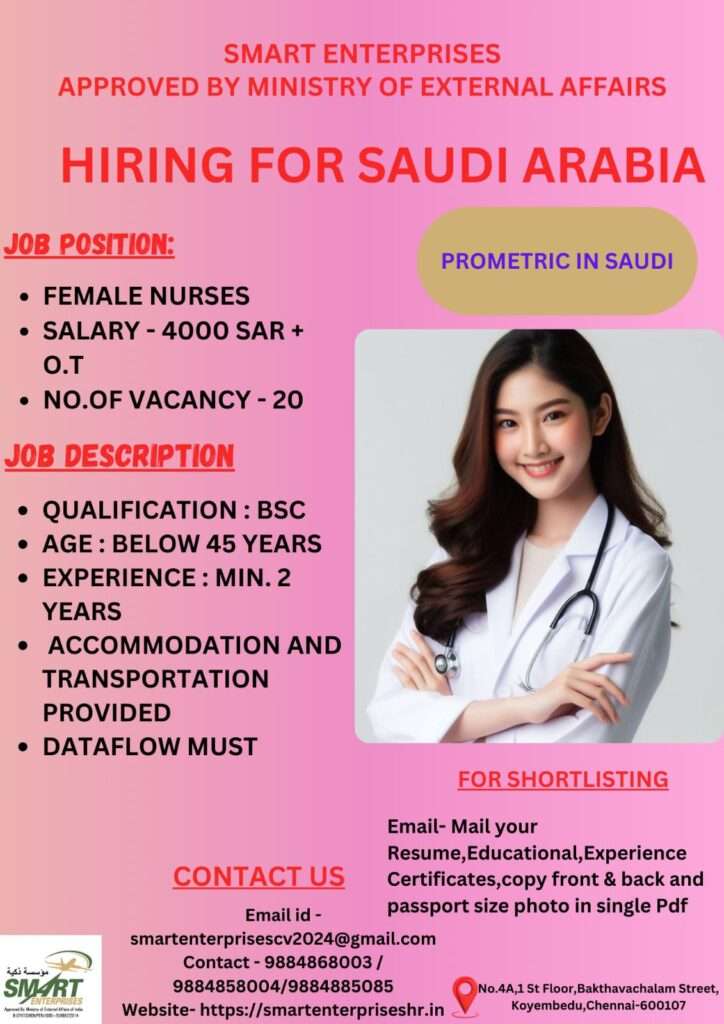 HIRING FOR FEMALE NURSES JOBS IN SAUDI ARABIA-aroad jobs-gulf jobs-gulf wlakin