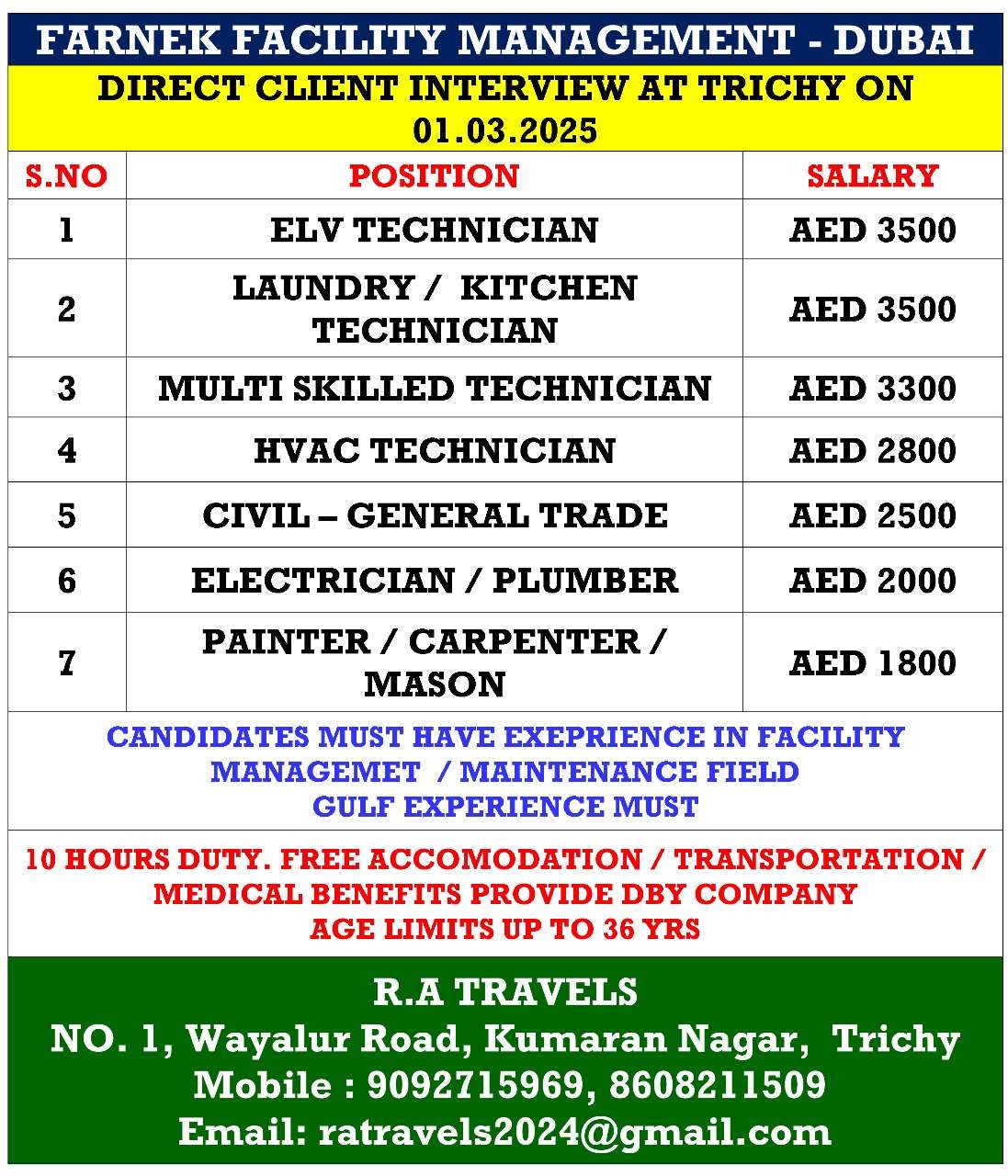 HIRING FOR GCC WALKIN IN DUBAI-abroad jobs-gulf jobs-gulf walkin