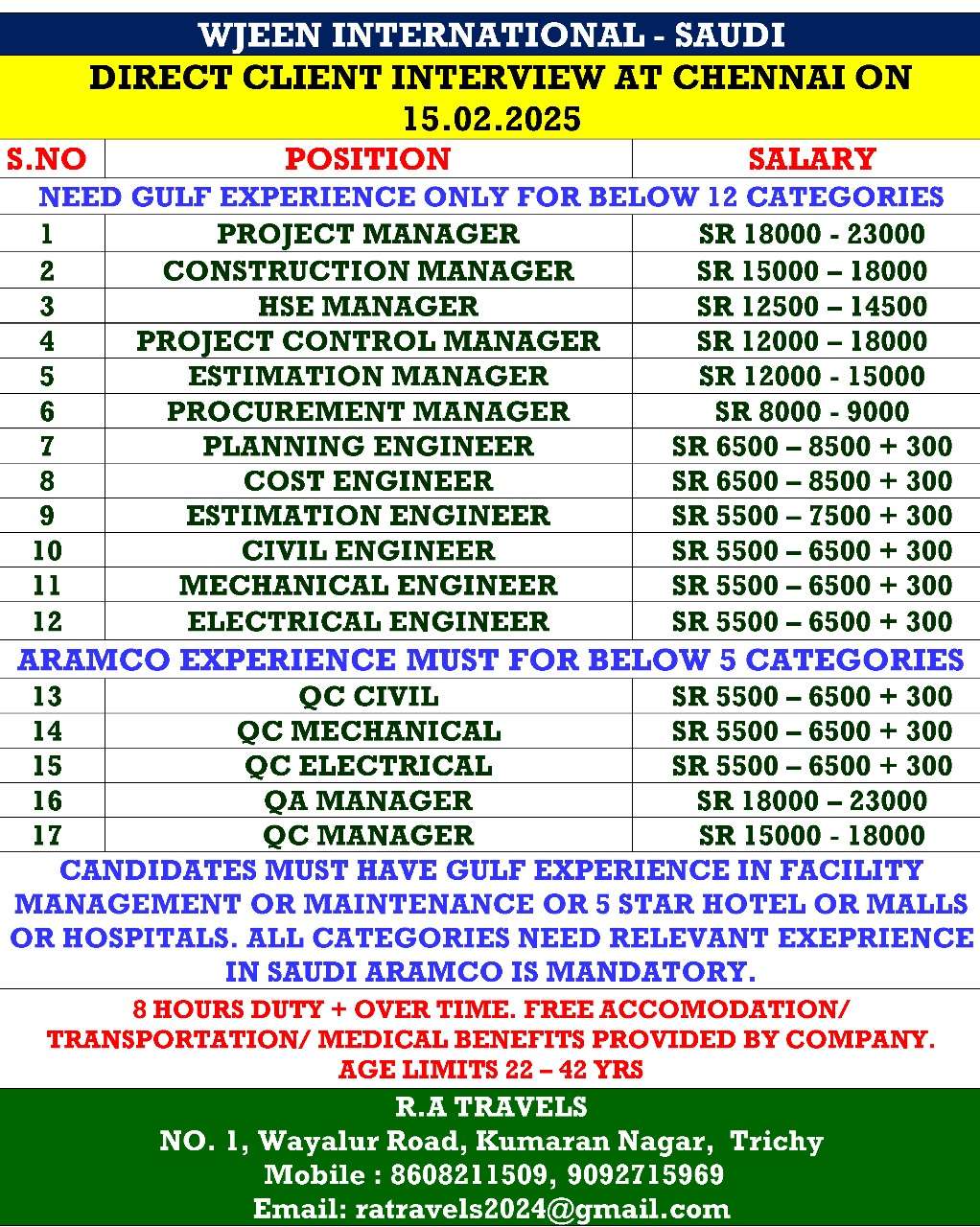 HIRING FOR GCC WALKIN JOBS IN SAUDI