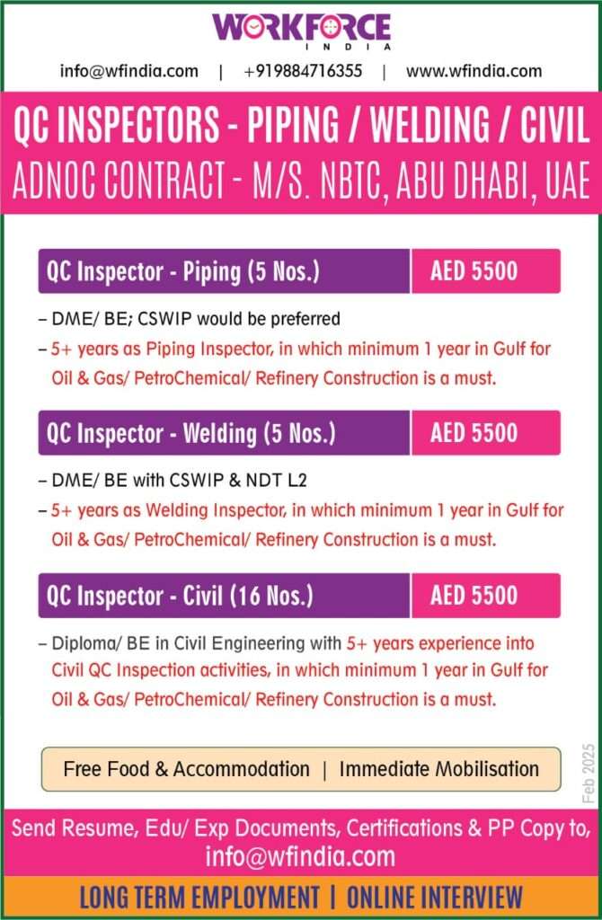 HIRING FOR GCC WALKIN JOB IN UAE-abroad jobs-gulf jobs-gulf wlakin