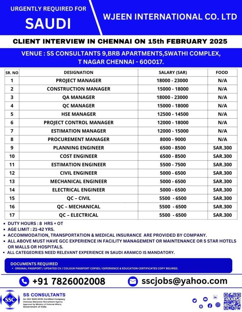 HIRING FOR GCC WALKIN JOBS IN SAUDI-abroad jobs-gulf jobs-gulf walkin