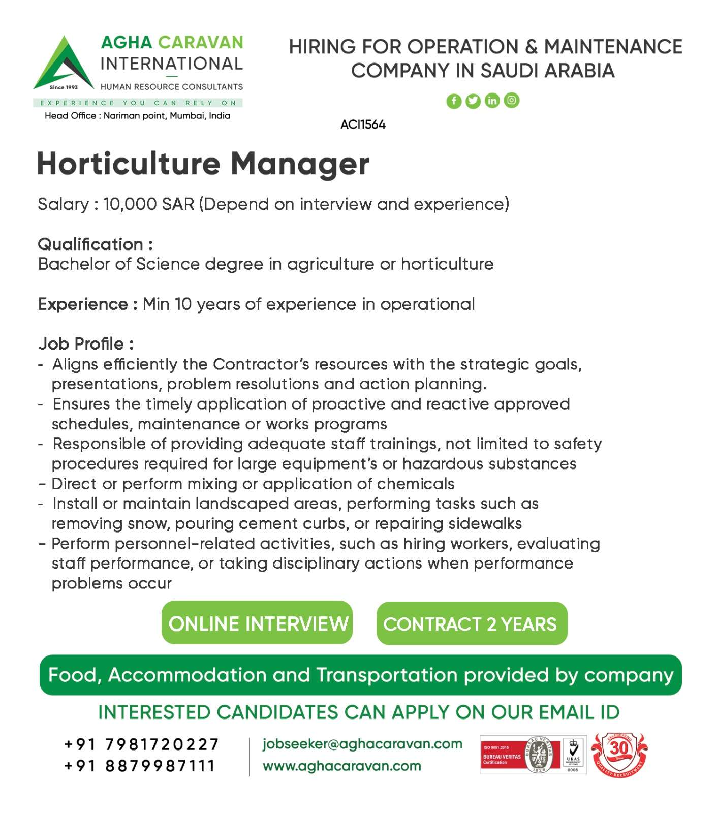 HIRING FOR HORTICULTURE MANAGER IN SAUDI ARABIA