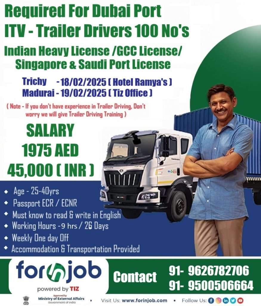 HIRING FOR ITV - TRAILER DRIVERS IN DUBAI-abroad jobs-gulf jobs-gulf walkin