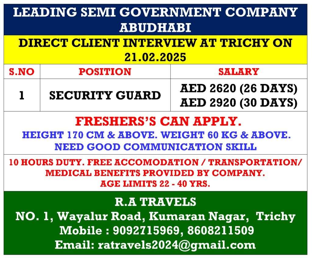 HIRING FOR SECURITY GUARD IN ABUDHABI-abroad jobs-gulf jobs-gulf walkin