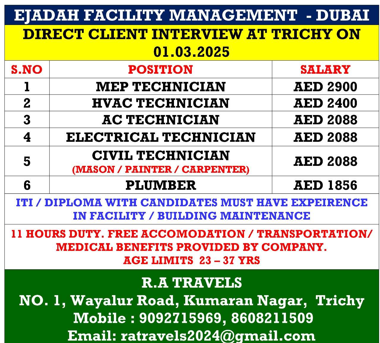 HIRING FOR TECHNICIAN JOB IN DUBAI-abroad jobs-gulf jobs-gulf wlakin