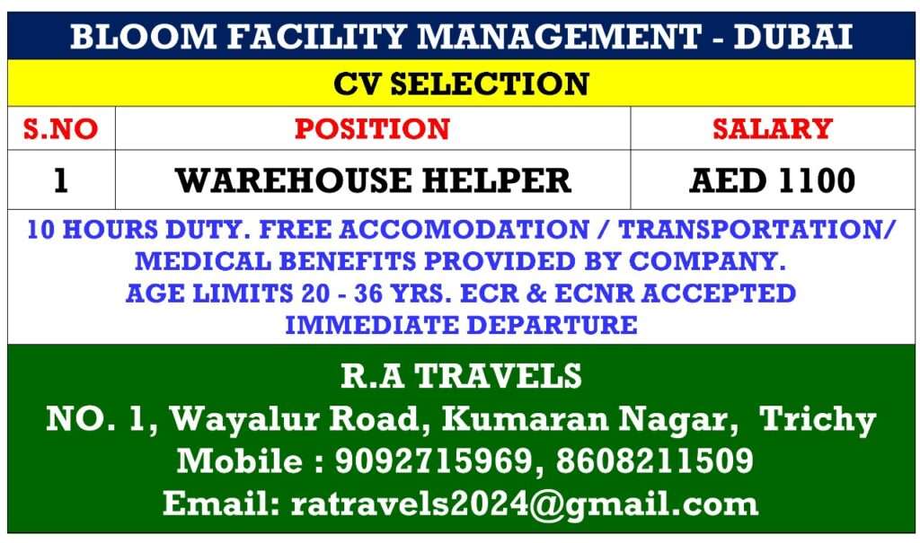 HIRING FOR WAREHOUSE HELPER IN DUBAI-abroad jobs-gulf jobs-gulf walkin