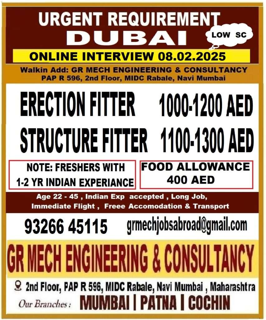 URGENT REQUIREMENT FITTER JOB IN DUBAI-abrpoad jobs-gulf jobs-gulf walkin